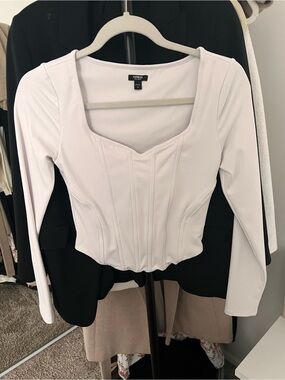 Express White Long-Sleeve Corset Crop Top